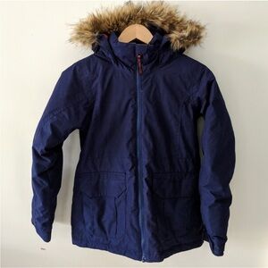 Burton Navy Kids Puffer Coat with Faux Fur Trim